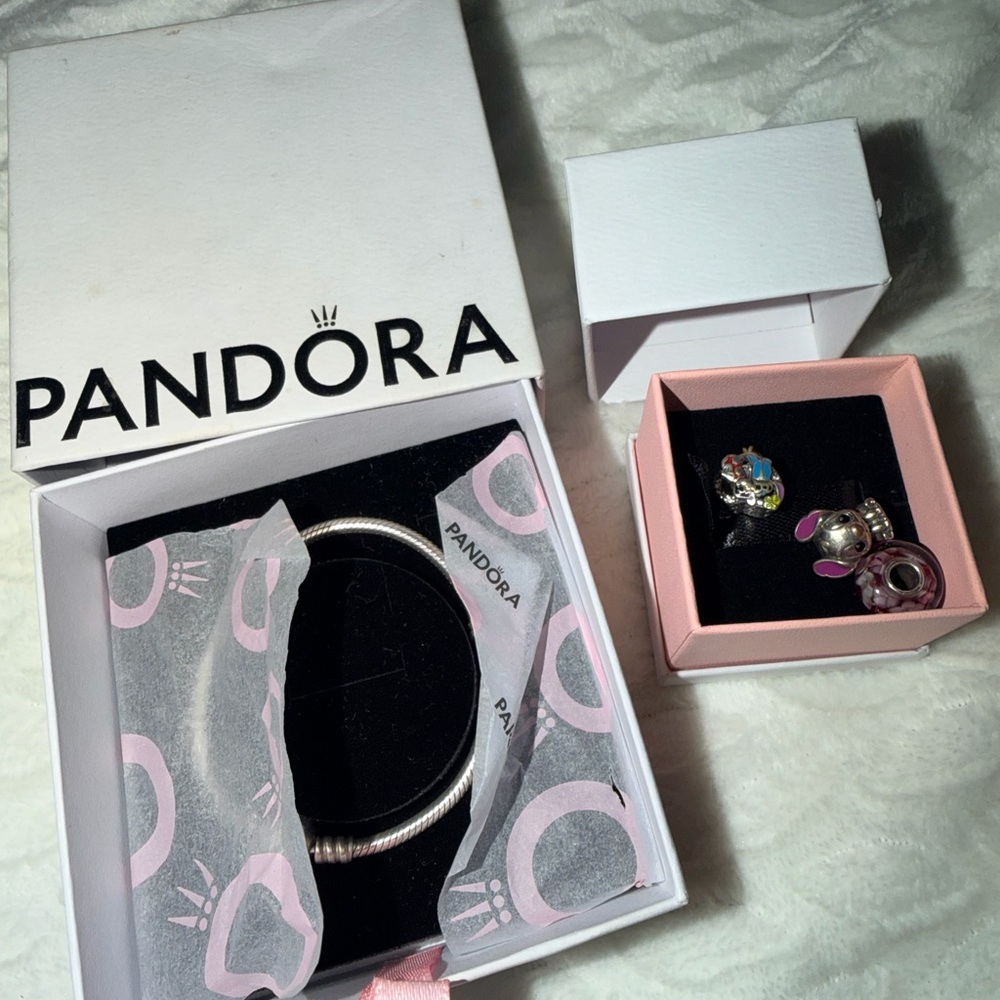 Pandora Silver and Pink Charm Bracelet Set